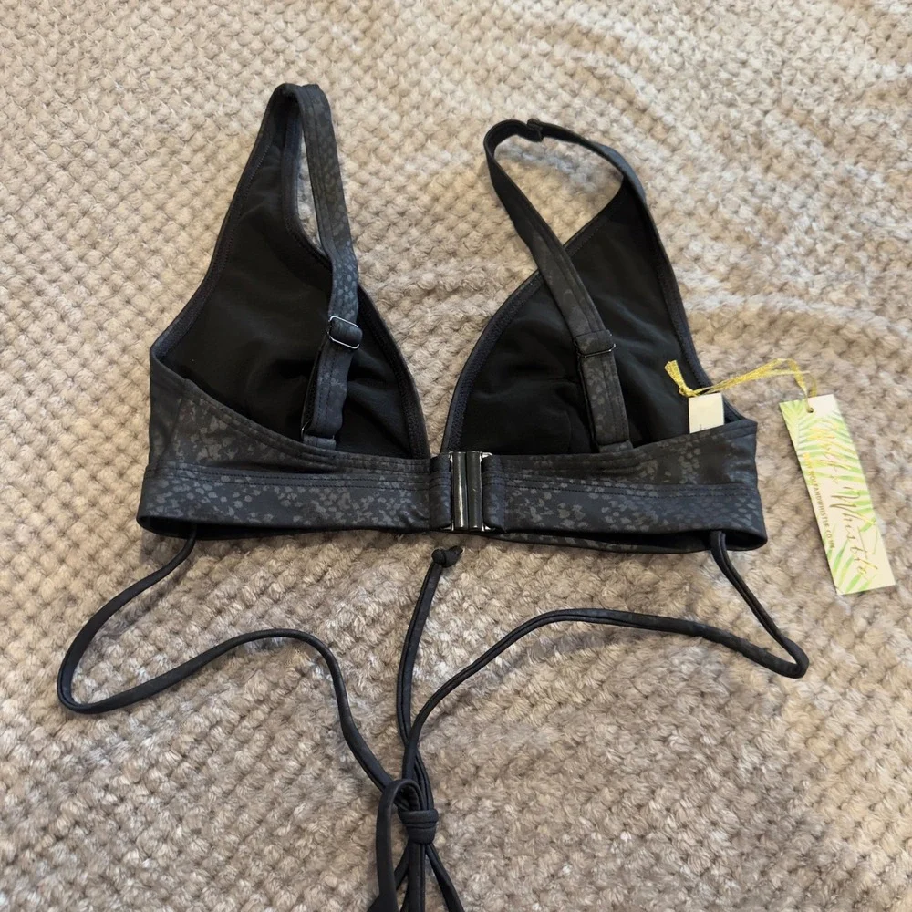 Wolf & Whistle Black Snakeskin Wrap Around Bikini Top US 32D/DD NWT